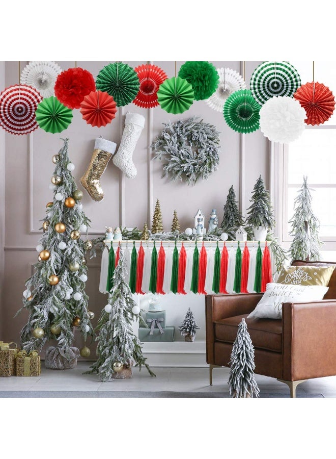 Mordely Red Green White Hanging Paper Fans Pom Poms Flowers Tissue Tassel Garland for Graduations. Patrick's Day Party Decorations - Image 3